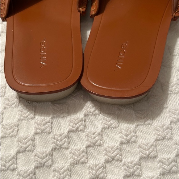 Vince Cognac Brown Leather Crisscross Slide Sandals - Picture 4 of 6